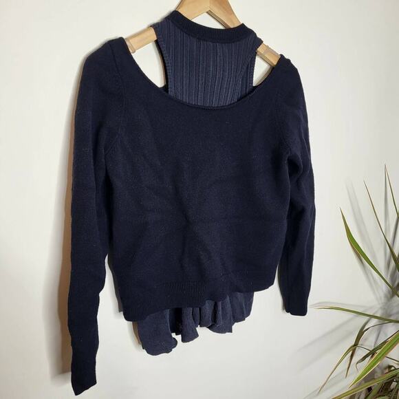 Derek Lam 10 Crosby Long Sleeve Shoulder Cut-Out Ruffle Hem Sweater - Black - Picture 3 of 10